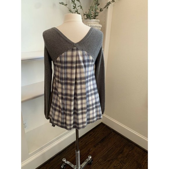MOTH Anthropologie Women's Pullover Sweater Gray Back Plaid Flannel - Picture 3 of 6